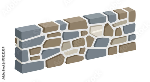 Isometric stone wall design with geometric blocks and natural colors