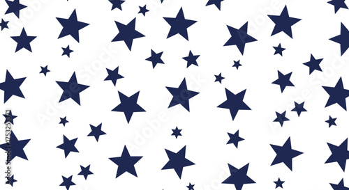 Seamless navy blue star pattern on white background for textiles and decor