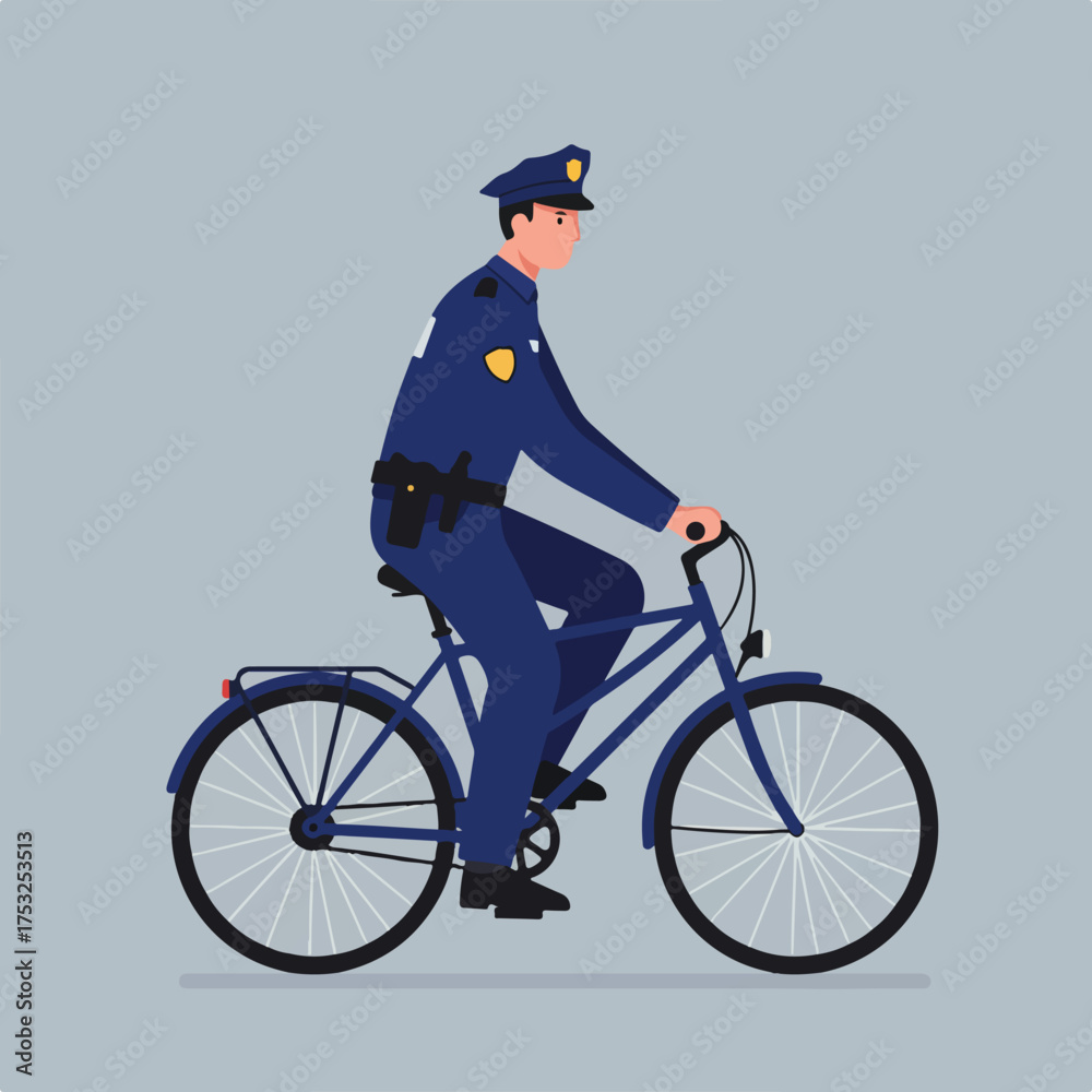 Fototapeta premium Policeman riding a bicycle, patrolling the area