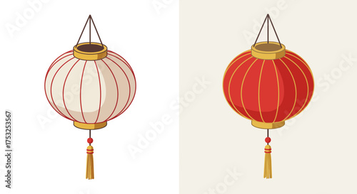Traditional chinese lanterns with tassels in minimalist design