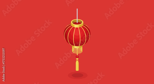 Floating traditional red lantern with tassel on vibrant background