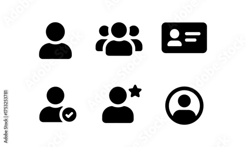 User profile and identity icons in simple black silhouette style