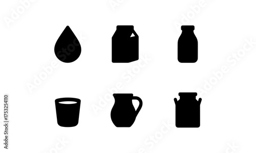 Milk and dairy product icons: silhouette style for modern design projects