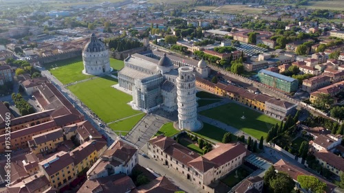 Pisa, Italy - September 05, 2025: the majestic architecture of Pisa’s historical Square of Miracles at sunset