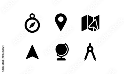 Minimalist navigation and mapping icons set for directional tools