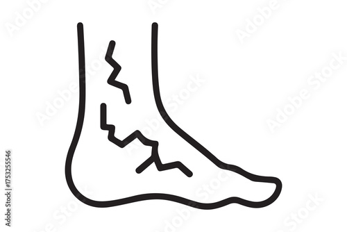 Heel dry cracks icon. Simple line, outline vector of dermatology icons for ui and ux, website or mobile application. one line Icon drawing with white background