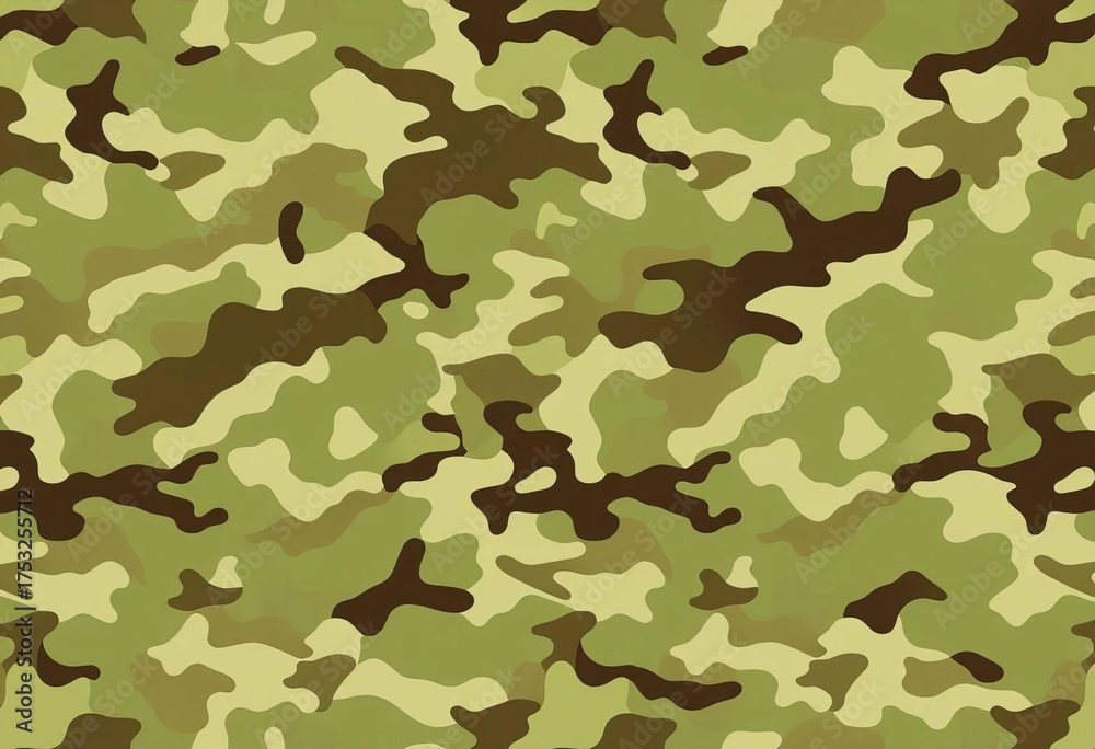 Fototapeta premium Seamless vector camouflage textile pattern in muted greens and browns, ideal for uniform fabric, illustration, textile design