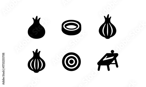Minimalist onion icons and targets with easel silhouettes
