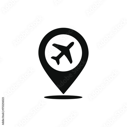 Airplane Location Pin Icon Vector Illustration, Flight Map Marker Symbol Design, Air Travel GPS Location Pin Vector Icon, Airplane Route Navigation Pointer Flat Vector, Airport Location Map Marker,