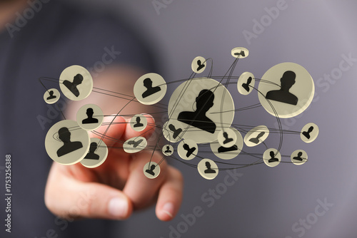 Hand pointing at people net...