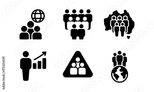 Silhouette icons of global community and business growth concepts