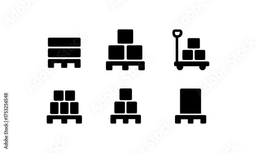 Minimalist black pallet icons for logistics and warehouse designs