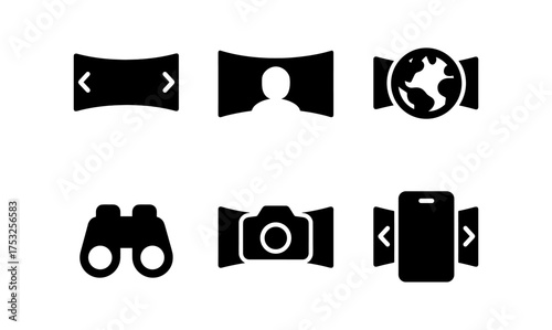 Set of black silhouette icons for virtual reality and multimedia applications
