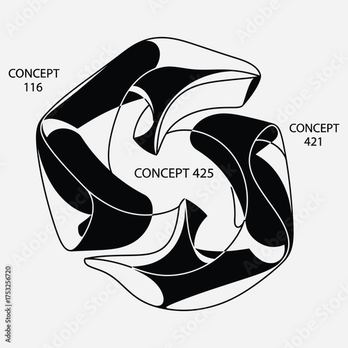 Abstract monochrome graphic of a swirling, continuous ribbon, a dynamic vector design representing perpetual motion and flow