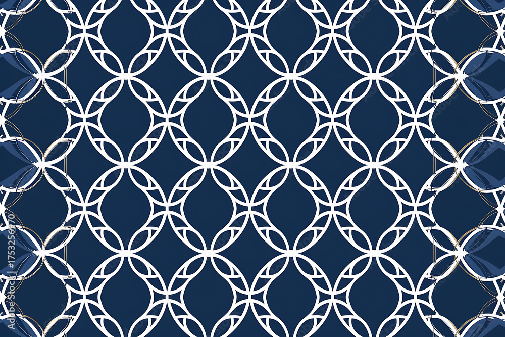 Fototapeta premium ネイビーと白が織りなす七宝文様の幾何学的背景デザイン