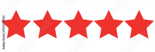 five star customer product review icon. red 5 star rating feedback for website, app, ui design.