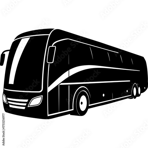 Modern black and white silhouette of a long passenger coach bus with sleek design