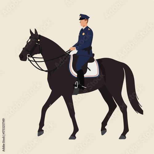 Officer on horseback in uniform, trotting forward