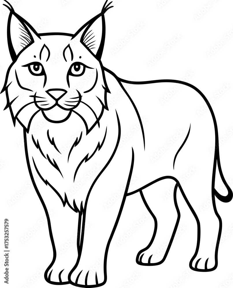 © PalashKanti - Elegant line art illustration of a wild lynx in profile showcasing its distinctive features and wild nature isolated on white background