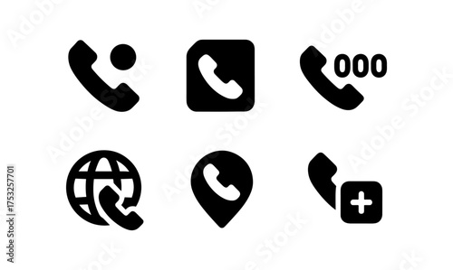 Minimalist phone icon set with global and emergency symbols