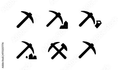 Minimalist pickaxe icons for mining and construction themes