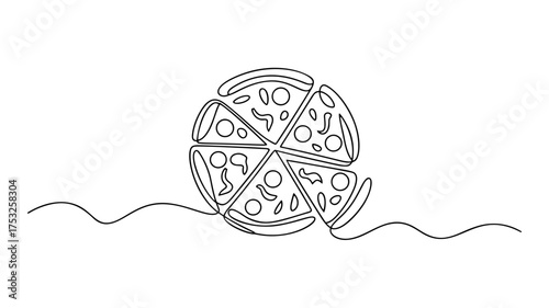 Continuous Line Pizza Drawing. Minimalist Food Slice Vector Illustration