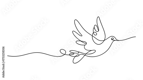 Hummingbird Continuous Line Drawing. Minimalist Flying Bird Vector Illustration