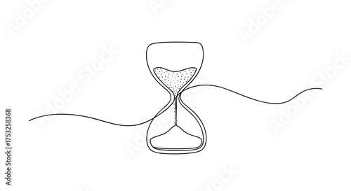Continuous Line Hourglass Illustration. Minimalist Time Sand Clock Vector Design