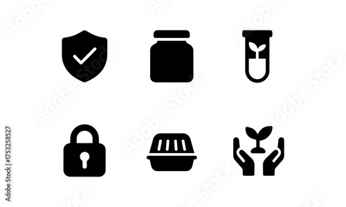 Minimalist icons of security, nature preservation, and sustainability