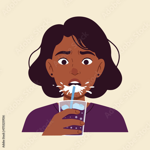 Person reacting in surprise as drink splashes from straw
