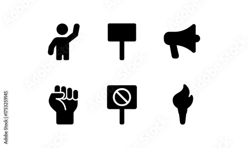 Minimalist protest icons set featuring symbols of activism and demonstration