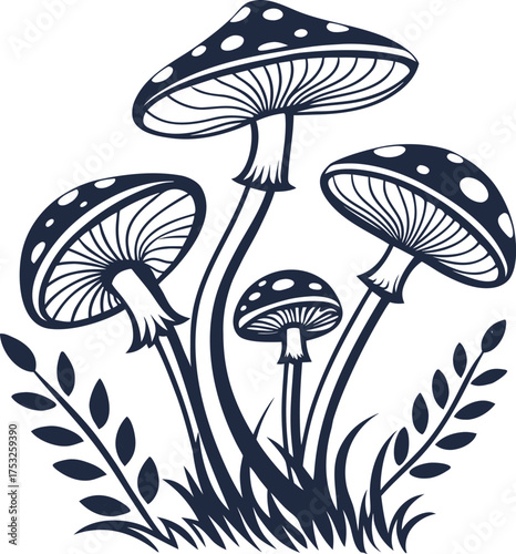 mushroom, magic, psychedelic, icon, glyph, silhouette, fantasy, nature, forest, wild, poison, toadstool, amanita, fly-agaric, trippy, hallucinogenic, 60s, 70s