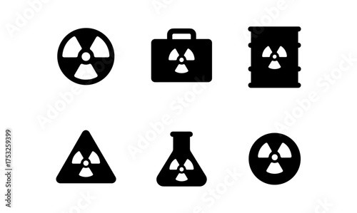 Flat radiation hazard icons: chemical safety symbols for industrial use