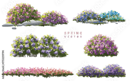 Vector watercolor of blooming tree top view isolated on white background for landscape plan and architecture drawing, elements for environment and garden,botanical elements ,blooming flower in spring