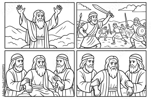 Moses uplifted arms biblical scene for religious education and study