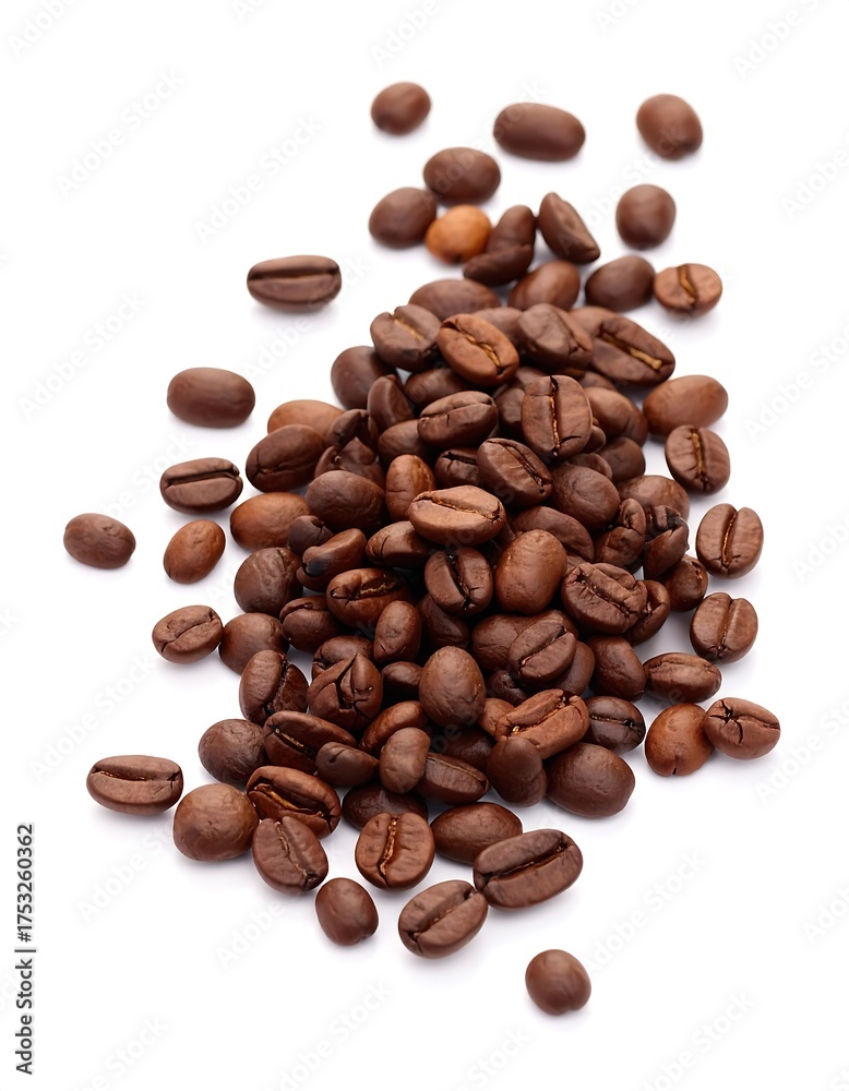 Fototapeta premium Coffee beans scattered on a white background (1)