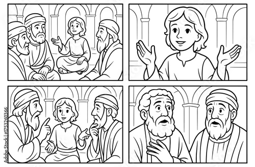 Young jesus teaching in the temple scene for educational and religious materials