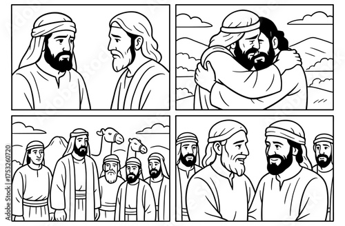Jacob and esau reconciliation concept art for historical religious storytelling