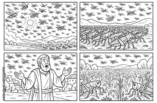 Biblical locust invasion depicting plague scene for religious and educational use