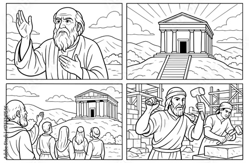 Scenes from biblical times in comic panel style for educational and spiritual content