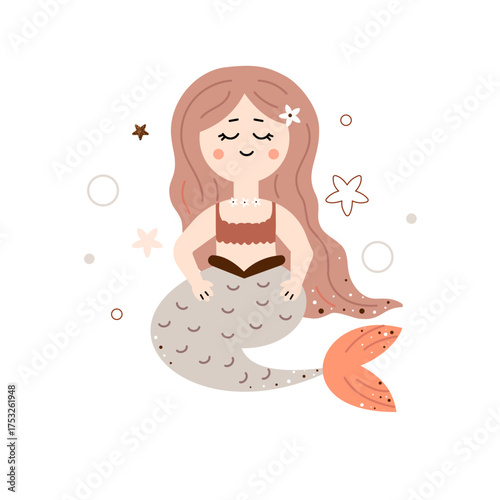 Εκτύπωση καμβά Cute mermaid girl. Fantasy underwater world. Vector illustration