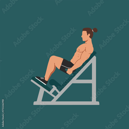 Muscular man exercising on a leg press machine