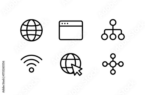 Minimalist internet and network icons set for digital design projects