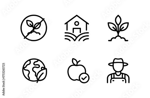 Eco-friendly agriculture icons: sustainable farming and organic practices