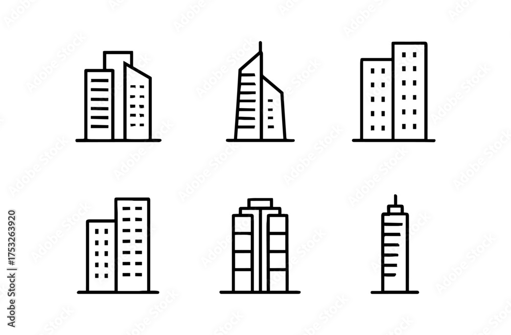 Obraz premium Minimalist urban building icons collection in linear style
