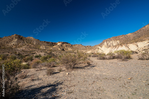 Wanderweg in der Tabernas Wüste, Provinz Almería, Andalusien, Spanien