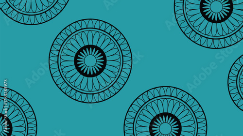 Vibrant turquoise background with repeating mandala pattern offers a calming and meditative feel for mindful designs and creative projects