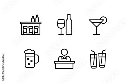 Minimalist icons of different drinks and bar elements
