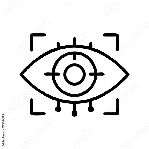 Eye icon with target, representing vision, focus, and surveillance in a minimalist style, suitable for security and technology concepts