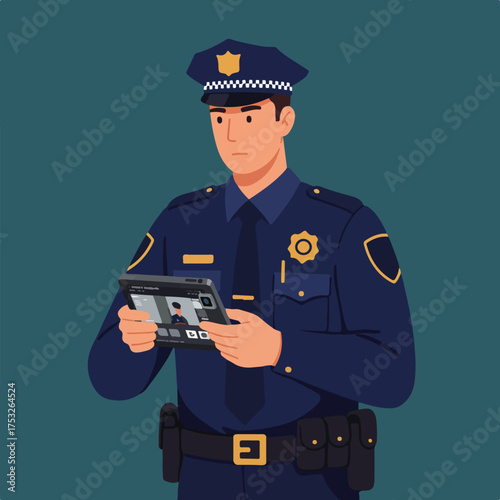 Law enforcement officer viewing data on a tablet